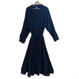 Johnny Was Black Long Embroidered Duster Dress Button Down 2XL